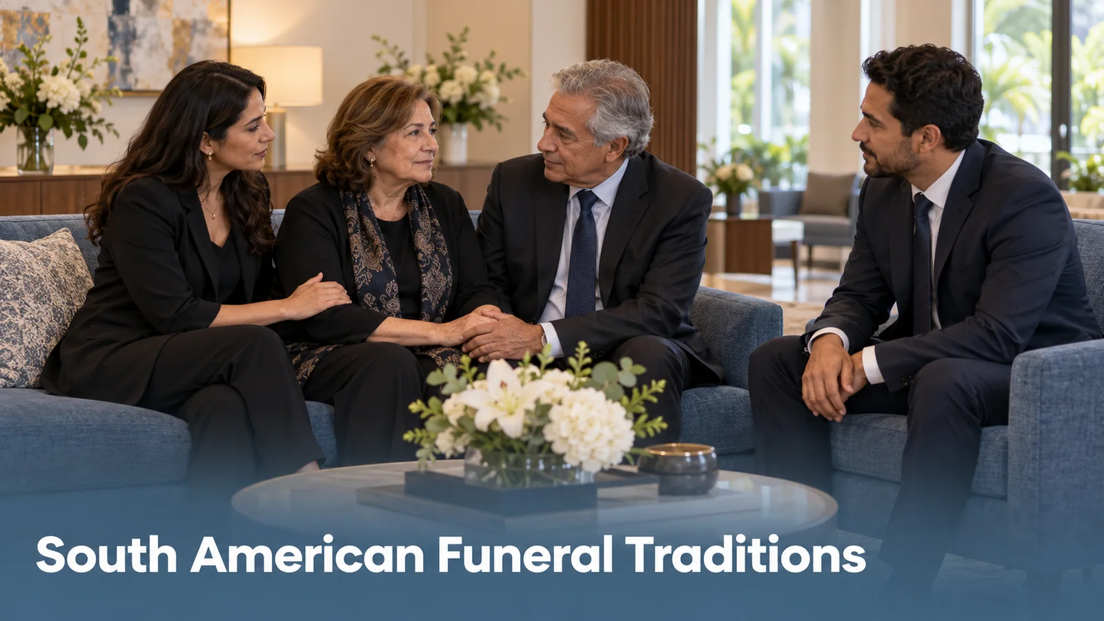 Family gathered in a North Miami funeral home, honoring South American funeral traditions.